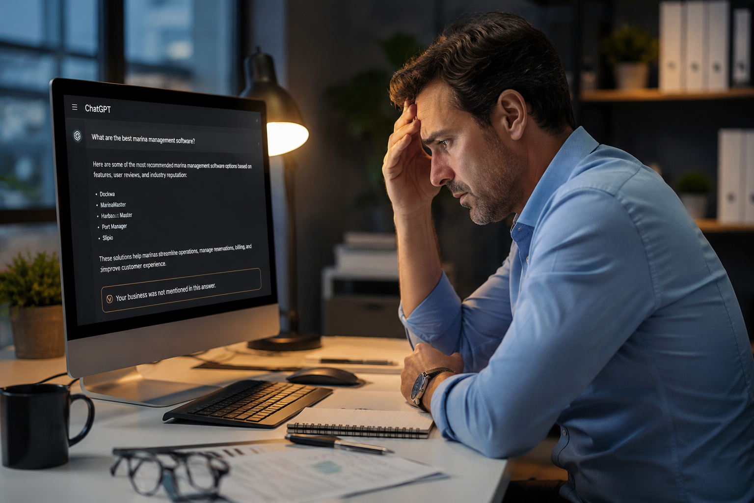 ChatGPT answer listing competitors with the note: your business was not mentioned in this answer